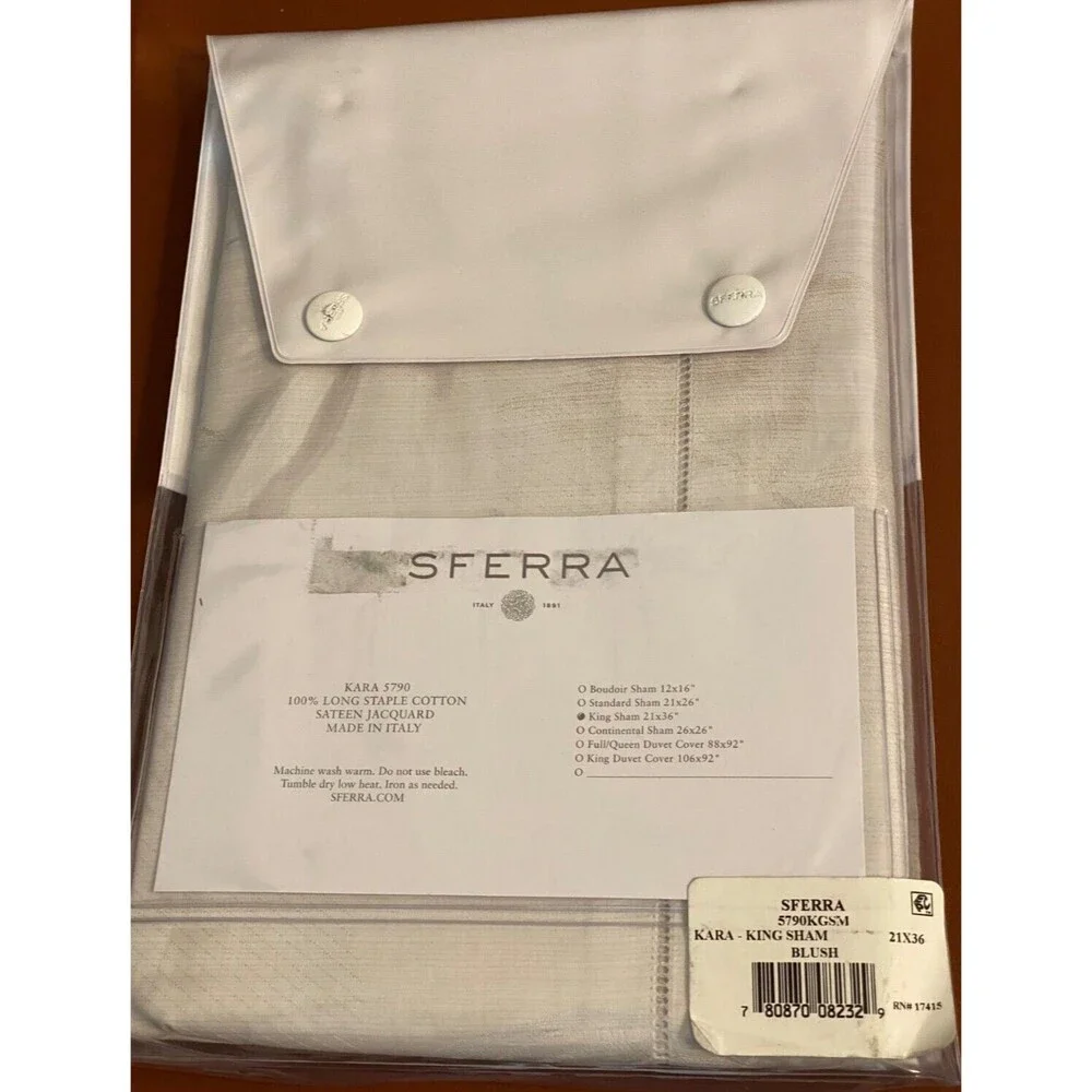 NIP SFERRA Kara 5790 King Pillow Sham 100% Cotton Sateen Jacquard ITALY Blush